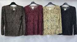 Textured Sheer Zebra Crew Neck Blouse