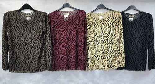 Textured Sheer Zebra Crew Neck Blouse