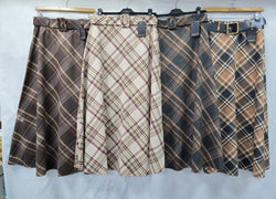 Suedette Check A line Belted Skirt