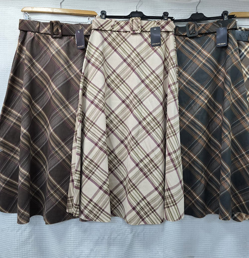 Suedette Check A line Belted Skirt