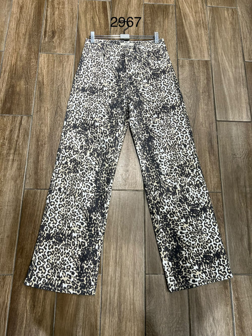 Beige Animal Printed Voggo Wide Leg Jeans