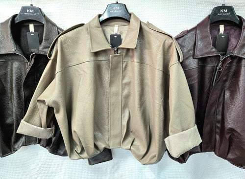 Textured Vegan Leather Zip Jacket