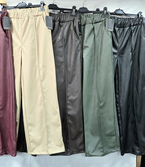 Vegan PU leather Look Wide Leg seam trousers