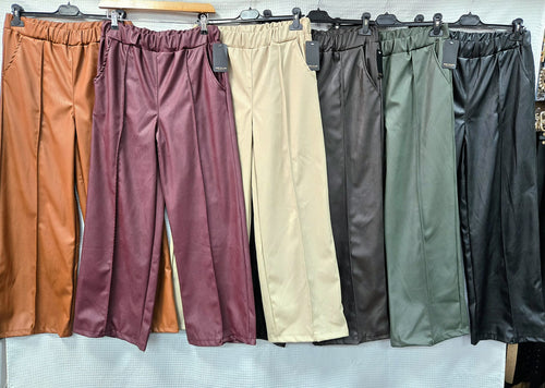 Vegan PU leather Look Wide Leg seam trousers