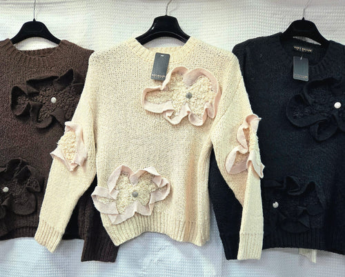 Wool Blend Designer Floral Frill Soft Knit