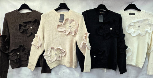 Wool Blend Designer Floral Frill Soft Knit