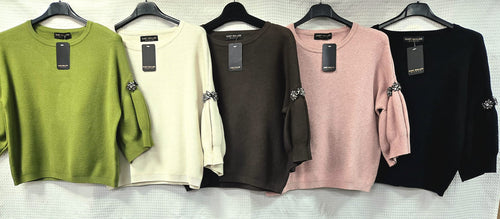 Crystal Trim Sleeve Knit
