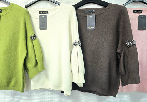 Crystal Trim Sleeve Knit