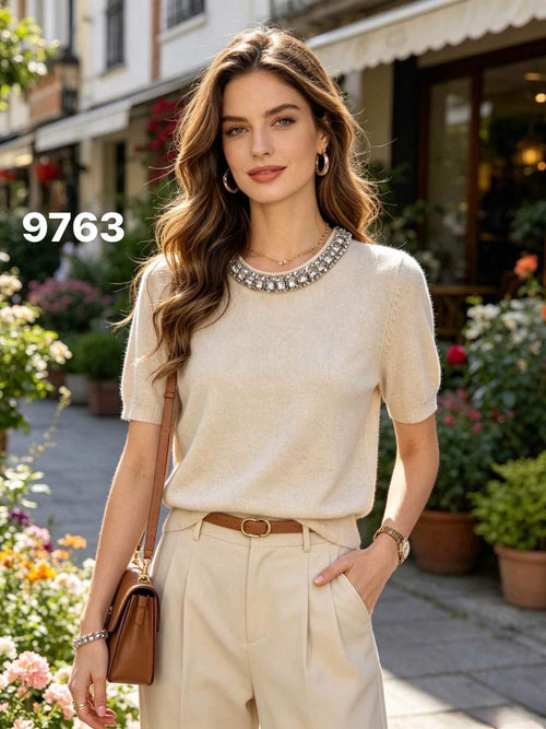 Crystal Neck Soft touch knit