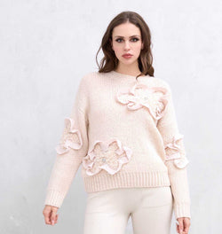 Wool Blend Designer Floral Frill Soft Knit