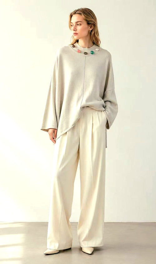 Stone Beaded Neck Soft A line Tunic