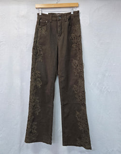 Chocolate Brown Side Lace Trim Wide Leg Voggo Jeans