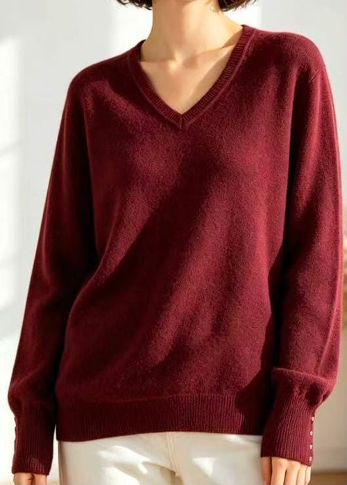 V Neck Relaxed Fit Gold Button Fine Knit
