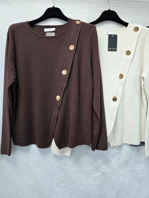 Gold Button Crew Ribbed Knit