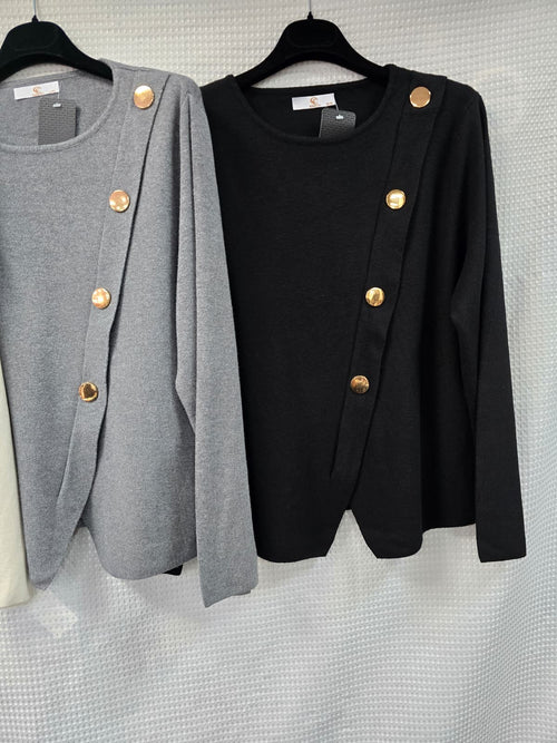 Gold Button Crew Ribbed Knit