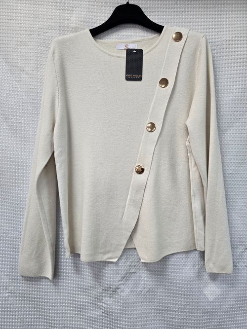 Gold Button Crew Ribbed Knit
