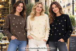 Gold Hearts Wool Blend Fine Knit