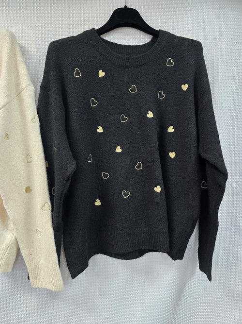 Gold Hearts Wool Blend Fine Knit
