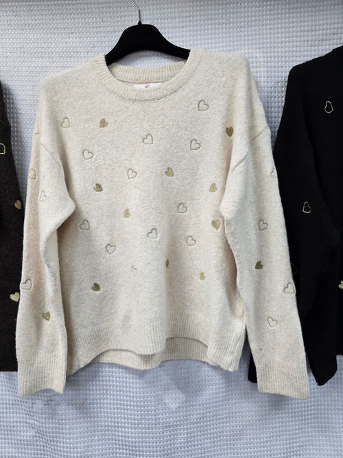 Gold Hearts Wool Blend Fine Knit