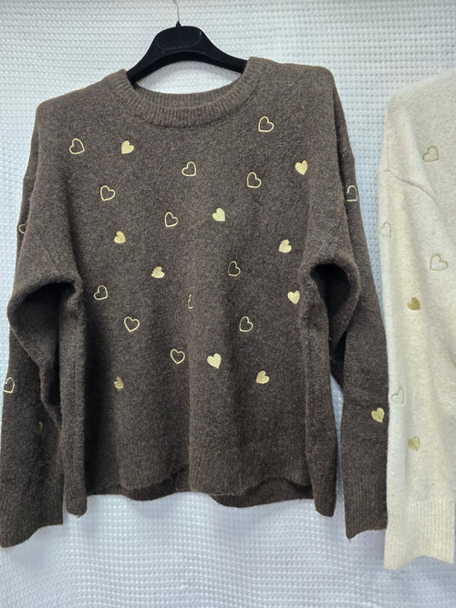 Gold Hearts Wool Blend Fine Knit