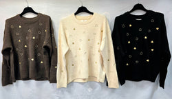 Gold Hearts Wool Blend Fine Knit