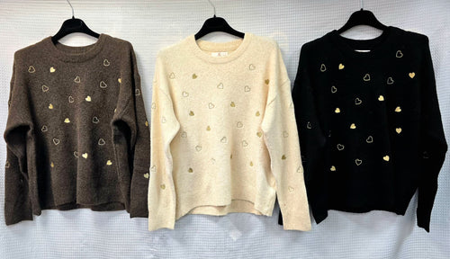 Gold Hearts Wool Blend Fine Knit
