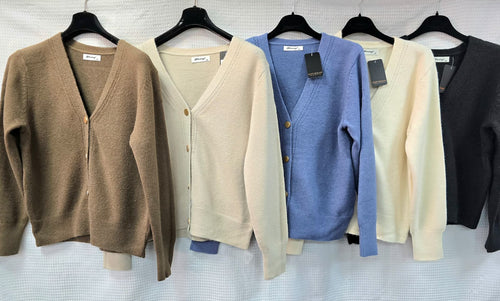 Gold Button Cable Trim Wool blend V Cardigan