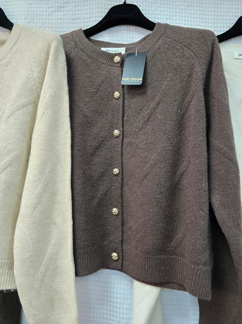 Textured Gold Button Wool blend Cardigan