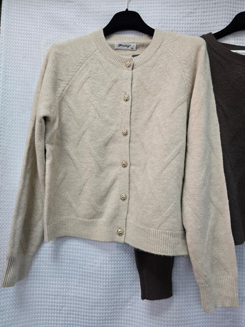 Textured Gold Button Wool blend Cardigan