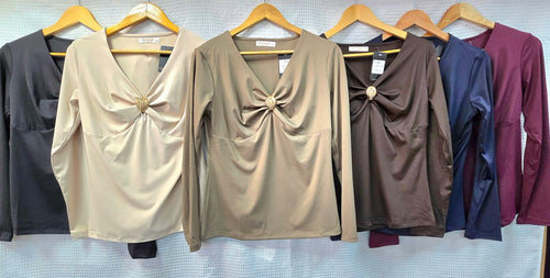 Gold Broch V Neck Scuba Top