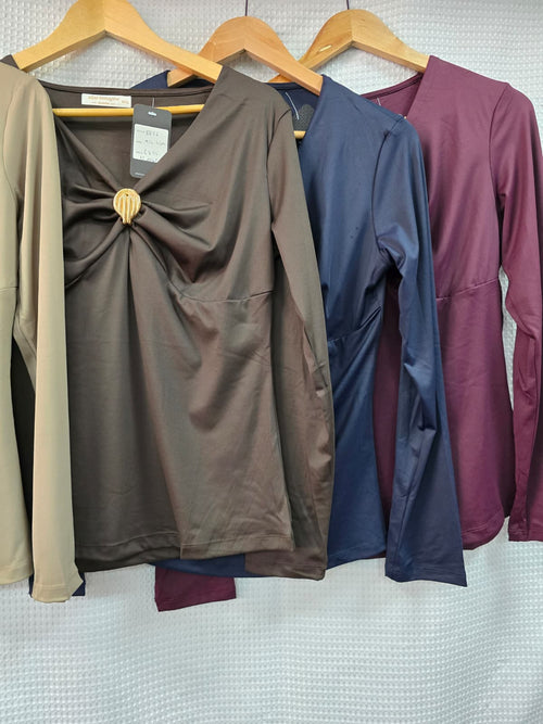 Gold Broch V Neck Scuba Top