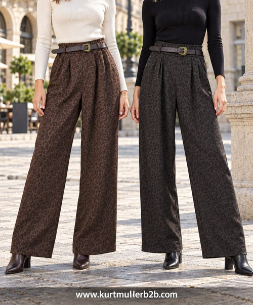 Animal Suedette Belted Wide Leg Trousers
