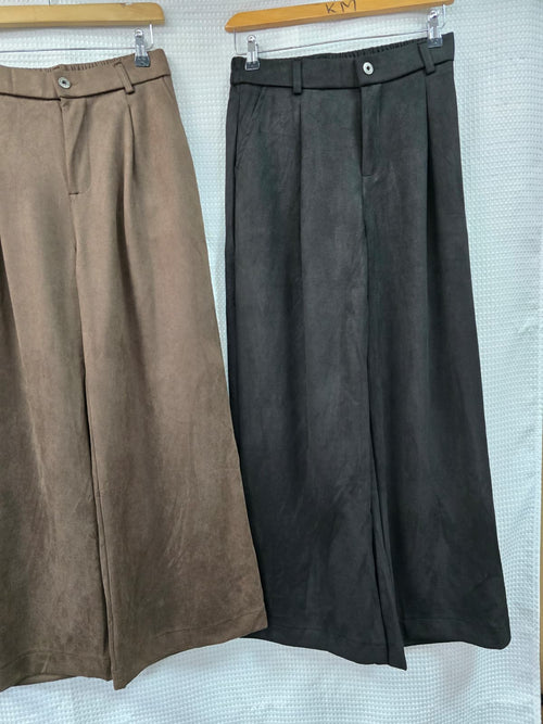 Plain Wide leg suedette Trousers
