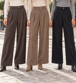 Plain Wide leg suedette Trousers