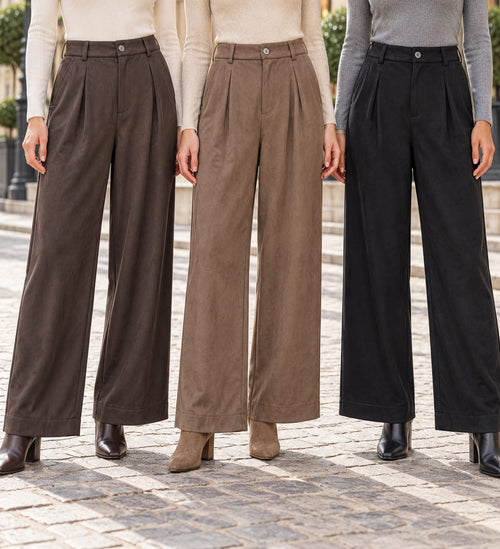 Plain Wide leg suedette Trousers