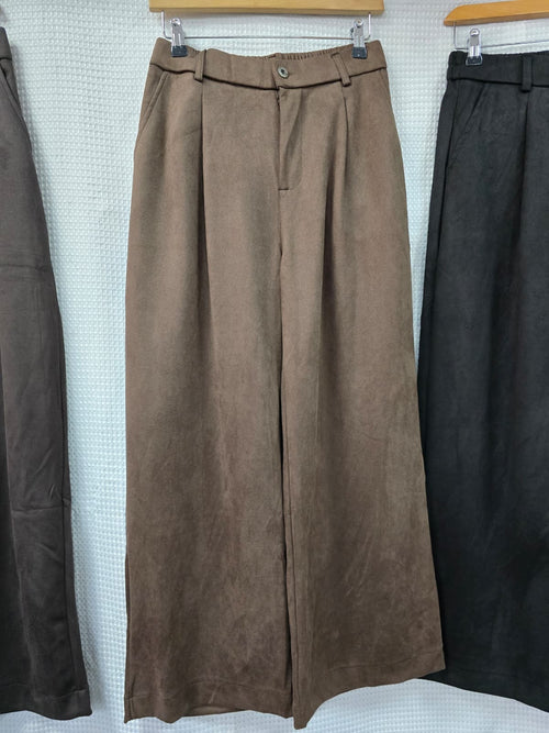 Plain Wide leg suedette Trousers