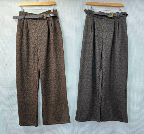 Animal Suedette Belted Wide Leg Trousers