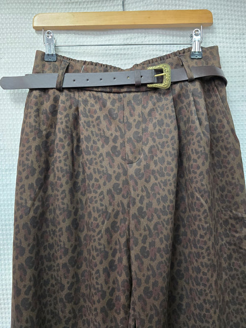 Animal Suedette Belted Wide Leg Trousers