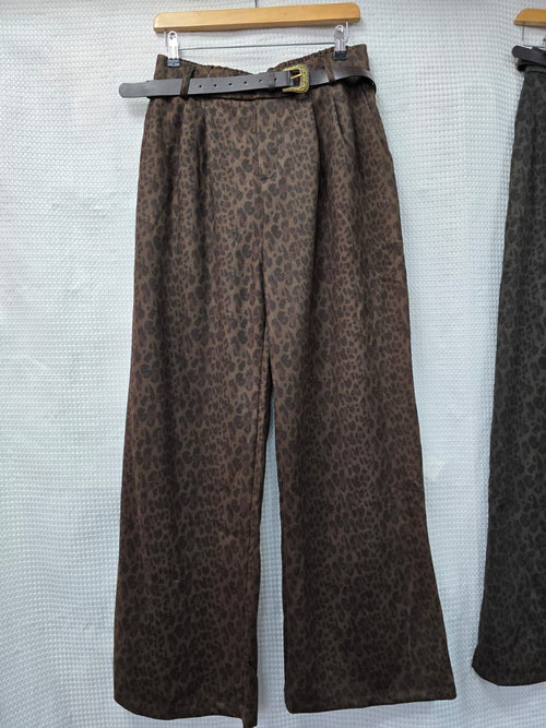 Animal Suedette Belted Wide Leg Trousers