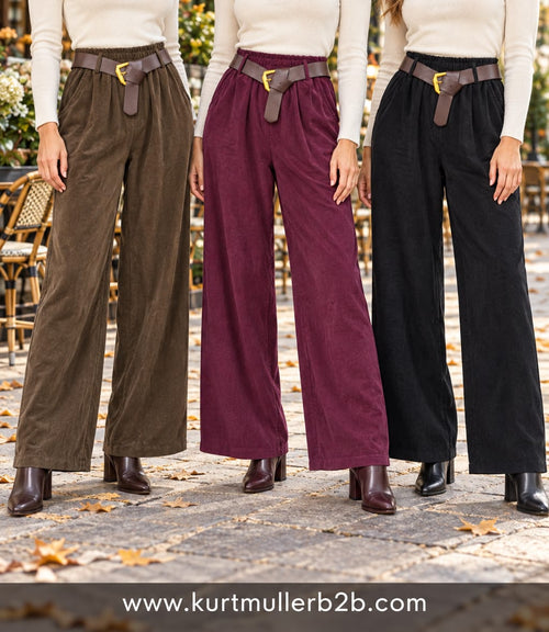 Cord Soft Lined Wide Leg Trousers