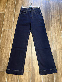 Indigo Wash Dark Denim Seam Stitch Wide Leg Voggo Jeans