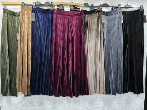 Plain Velvet Velour Wide Leg Plisse Trousers