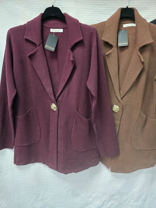Gold Broch Collar Pocket Cardigan