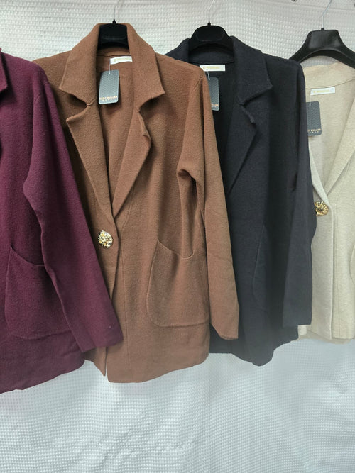 Gold Broch Collar Pocket Cardigan