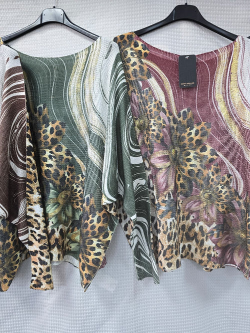 Leopard Floral Gold Foil Fine Knit