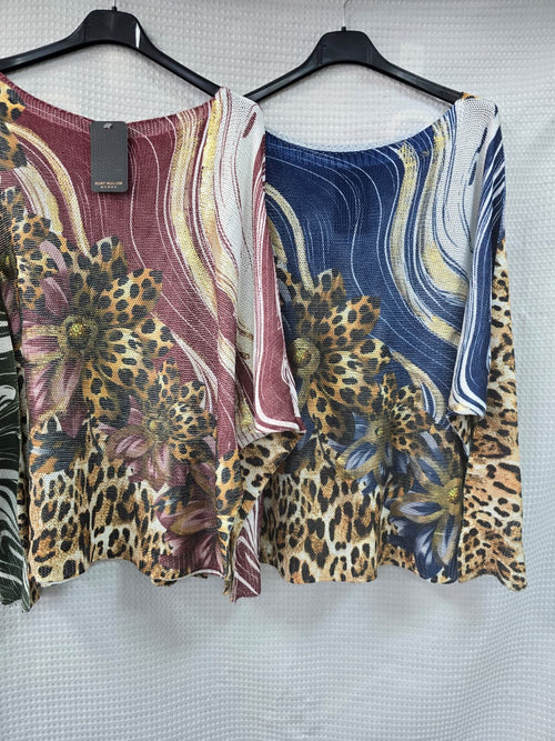 Leopard Floral Gold Foil Fine Knit