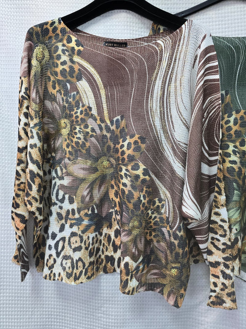 Leopard Floral Gold Foil Fine Knit