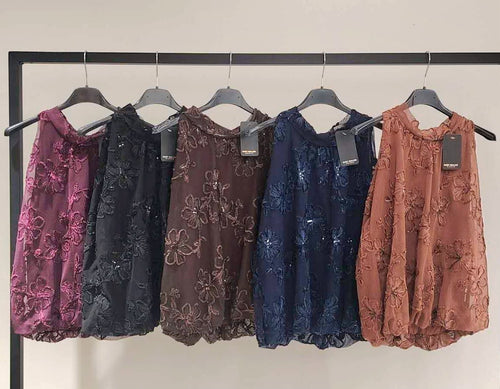Floral Mesh Sequin Halterneck Top