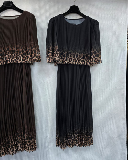 Leopard Digital Print Cape Pleated Maxi Dress
