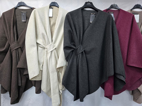 Knot Textured Wrap Cape Coat
